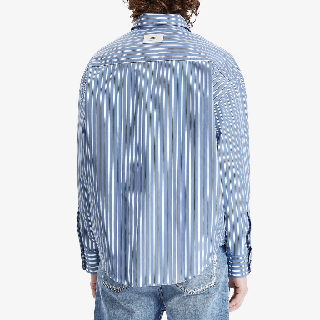 AMI Paris Men's Boxy Fit Stripe Shirt Blue Note/White/Navy